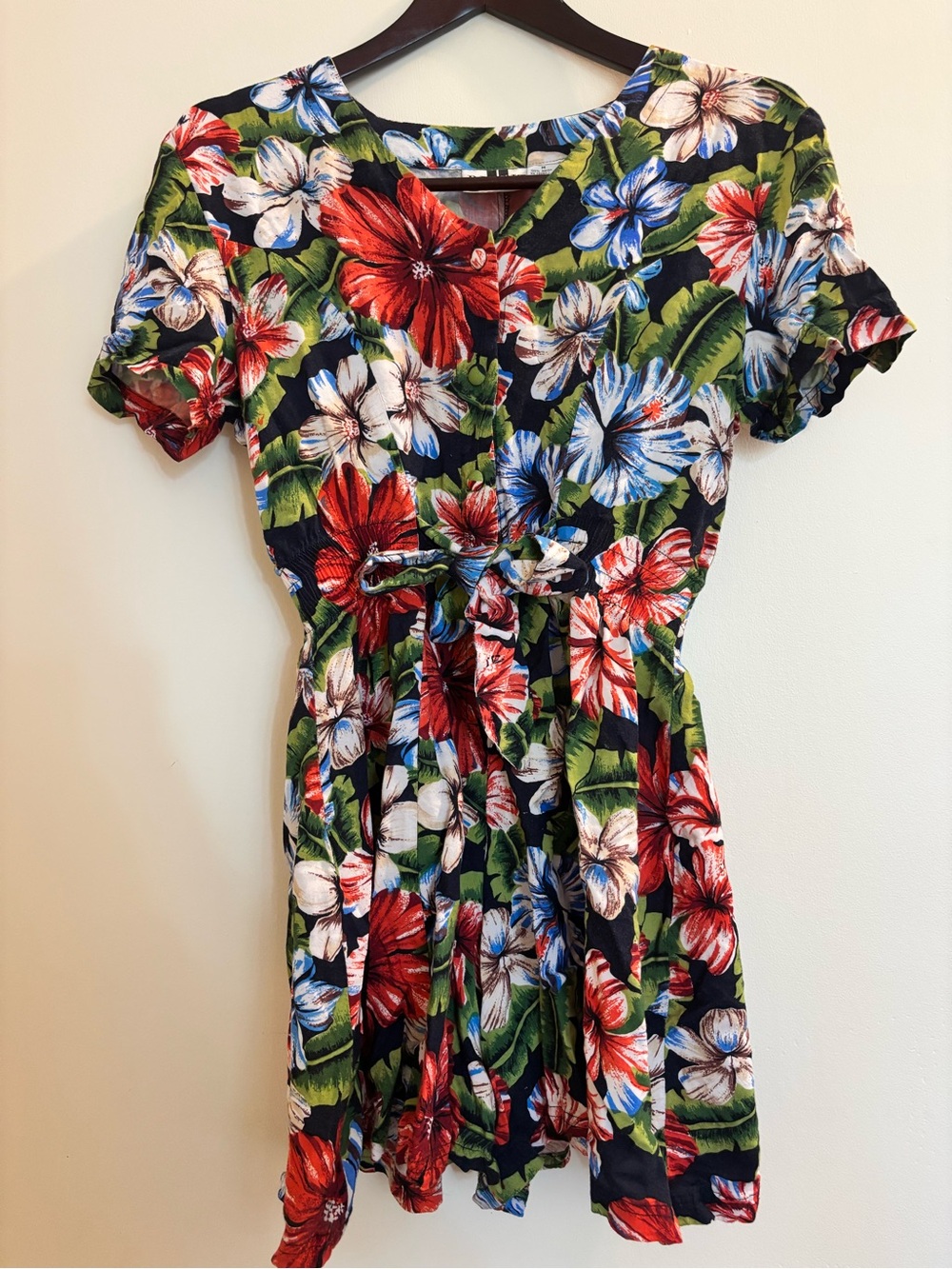 Vintage 90s Floral Tie-Waist Romper - Black Multicolor